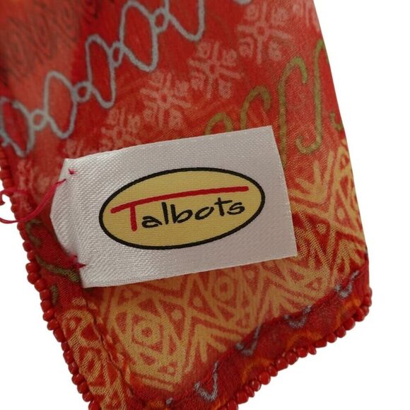 Talbots Vibrant Red Orange Geometric Beaded Scarf 4.5" x 72" - Picture 3 of 7
